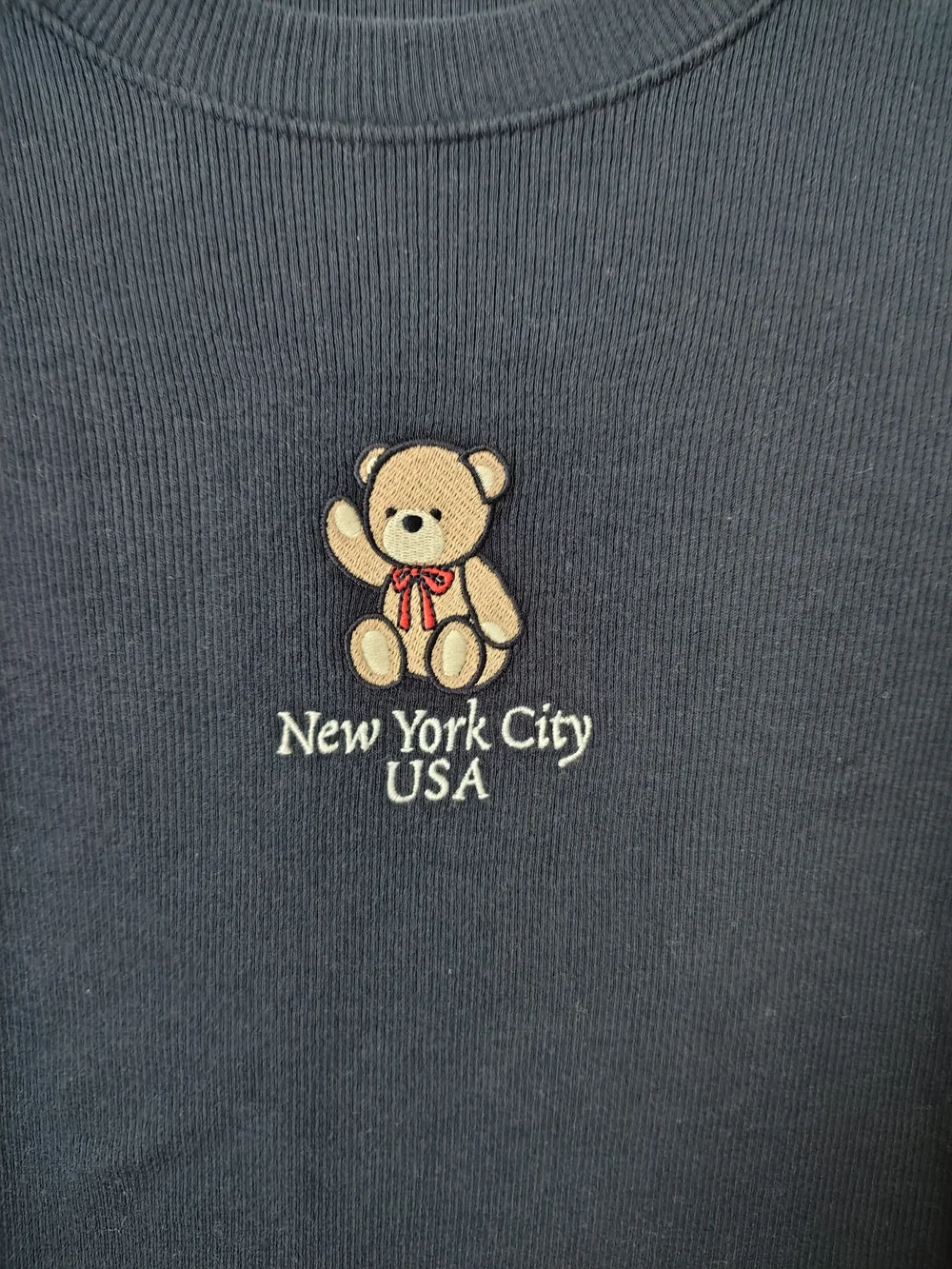 Hollister Navy Short-Sleeve Tee with Embroidered Teddy Bear
